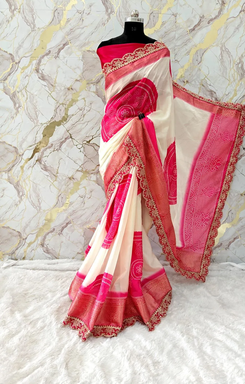 Karwa Chauth Bandhni Printed Saree with Border