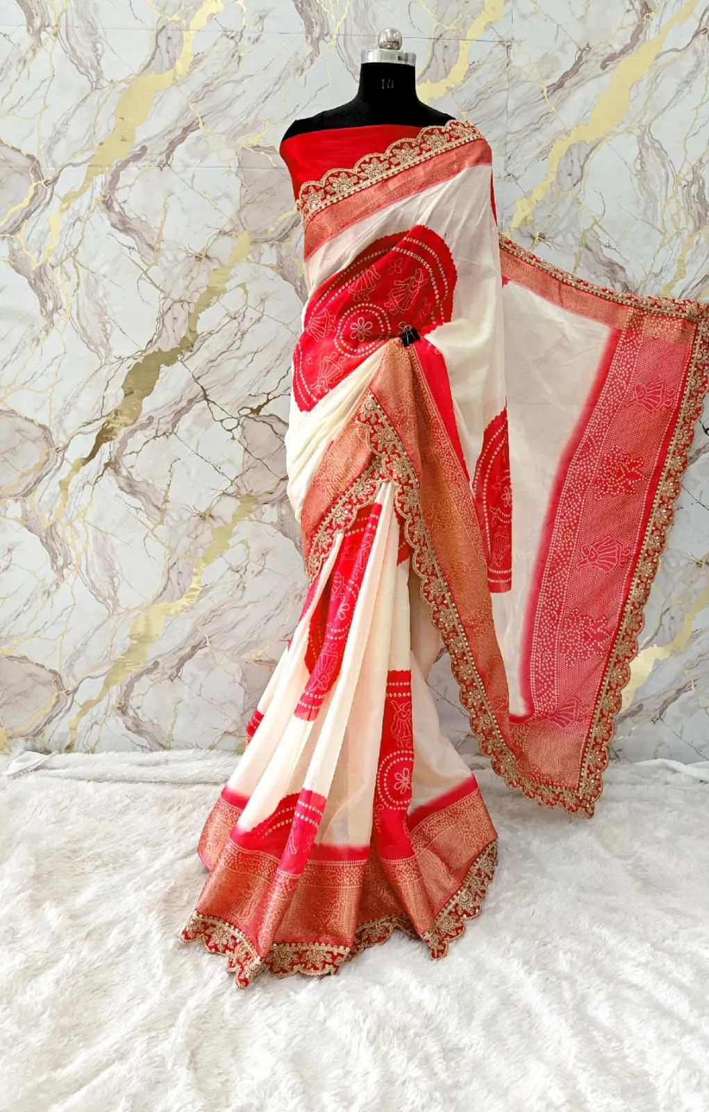 Karwa Chauth Bandhni Printed Saree with Border
