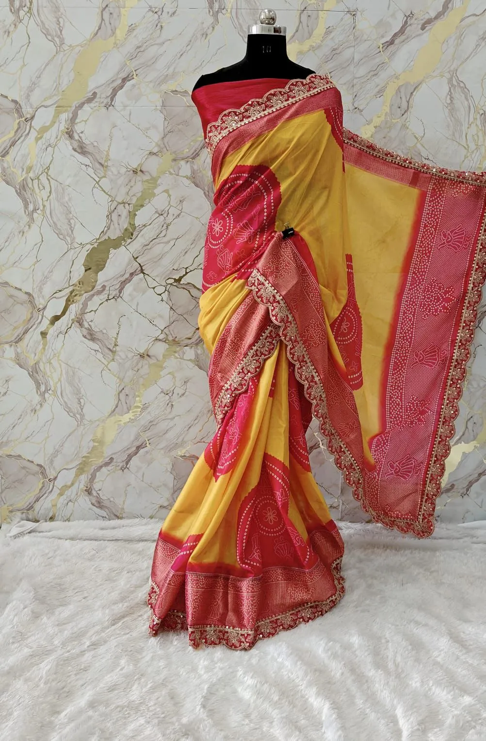 Karwa Chauth Bandhni Printed Saree with Border