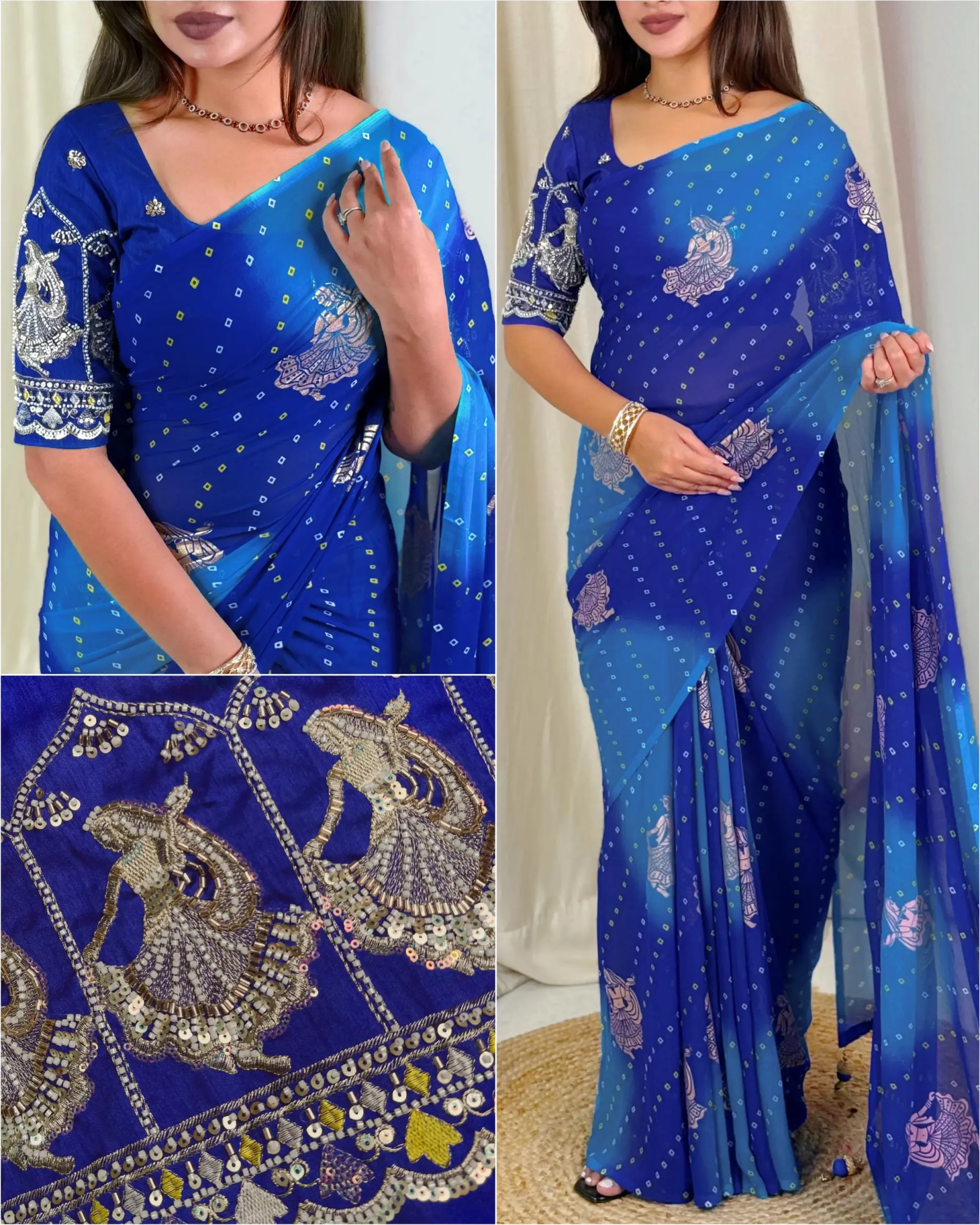 Karwa Chauth Special Bandhani Printed Khatli Work Saree