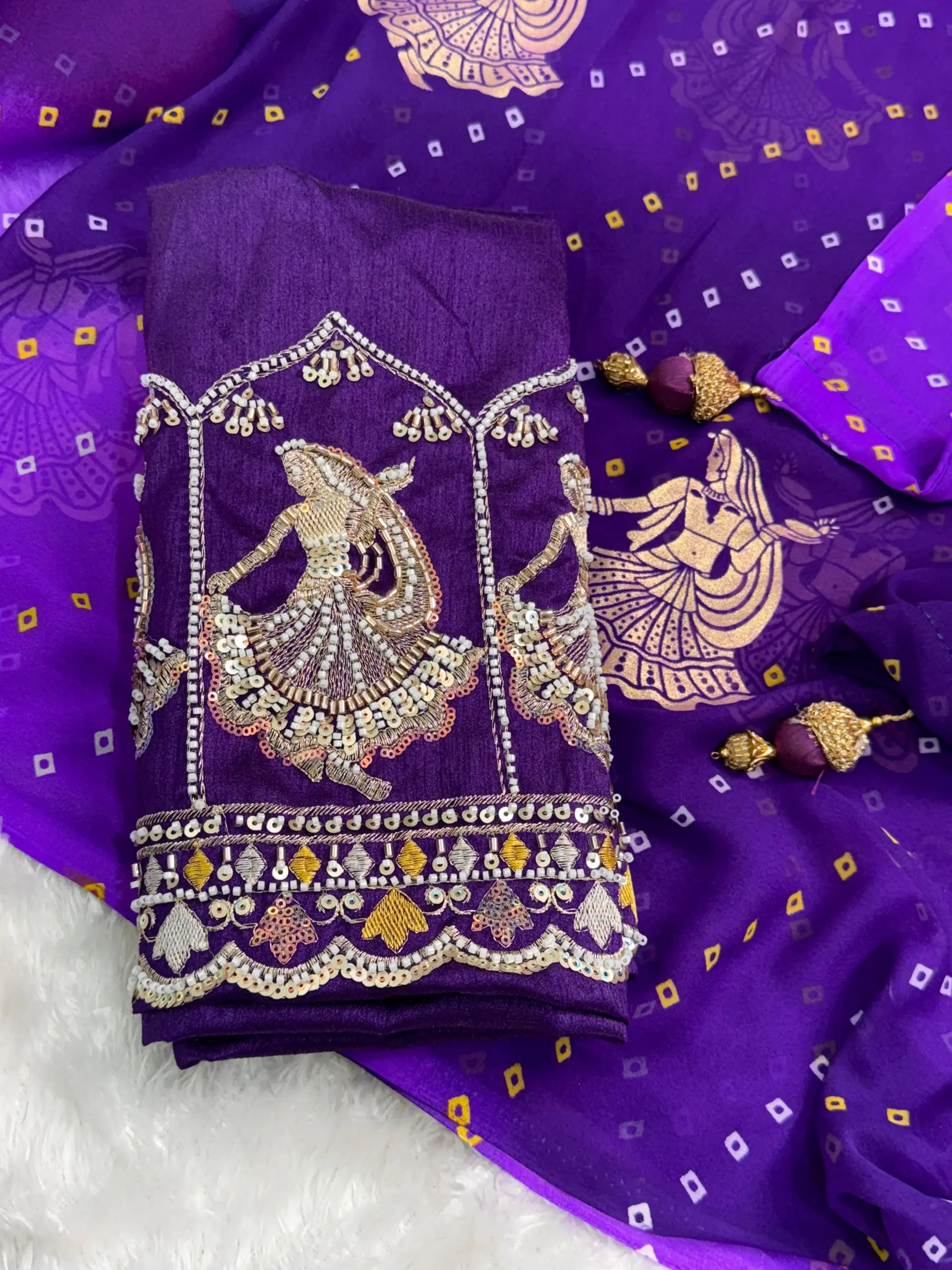 Karwa Chauth Special Bandhani Printed Khatli Work Saree