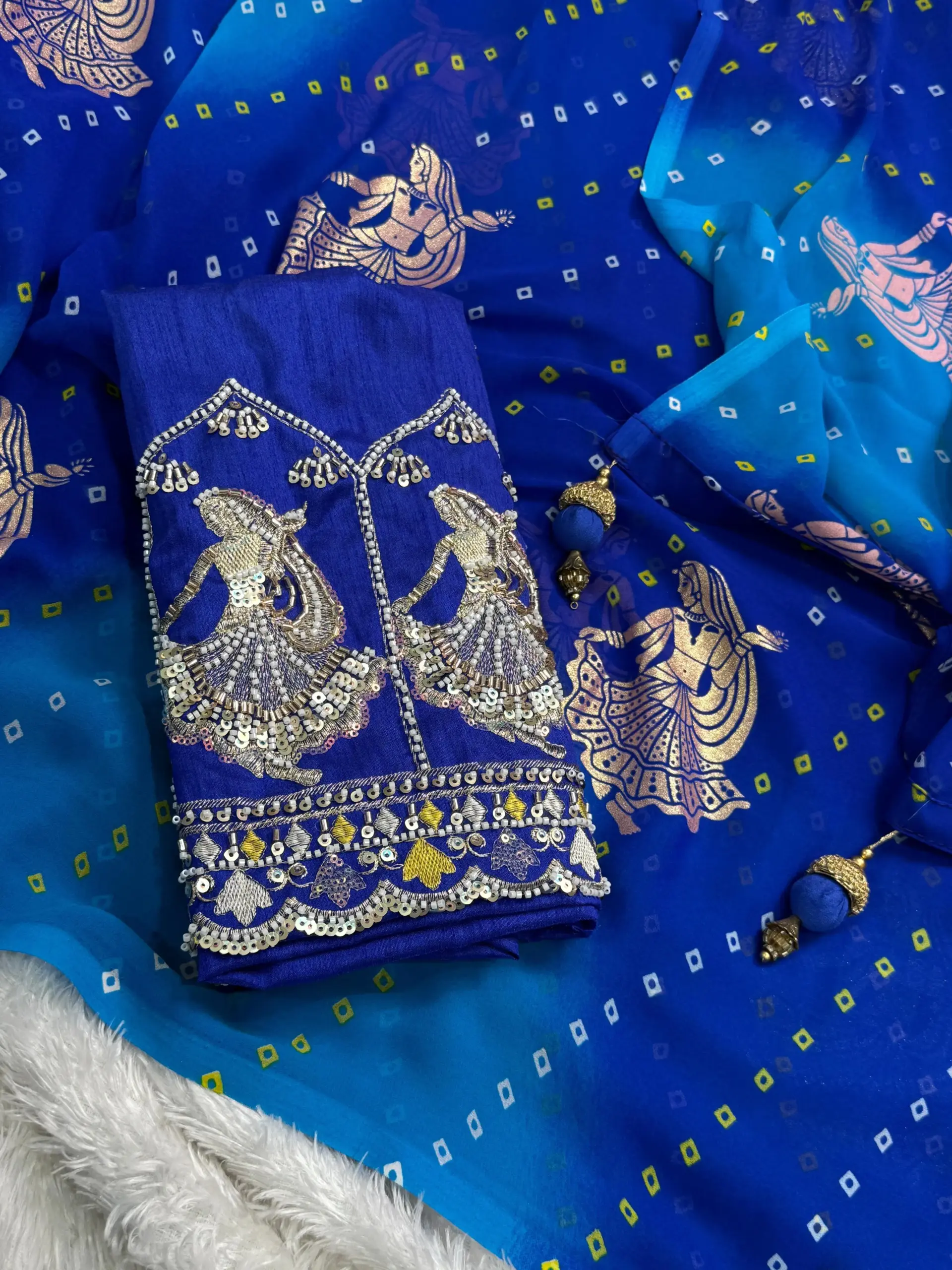 Karwa Chauth Special Bandhani Printed Khatli Work Saree