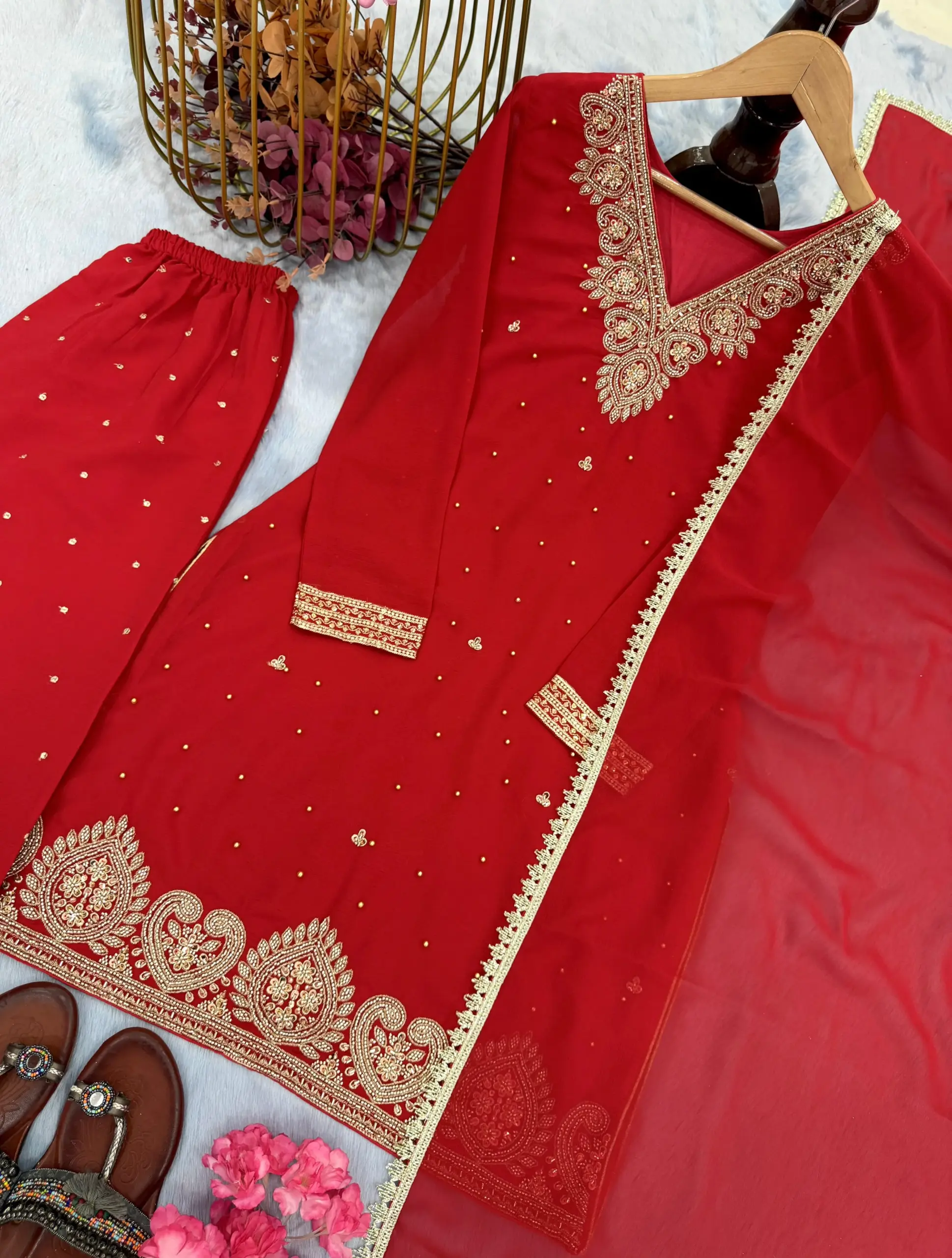 Karwa Chauth Special Red Embroidery Suit