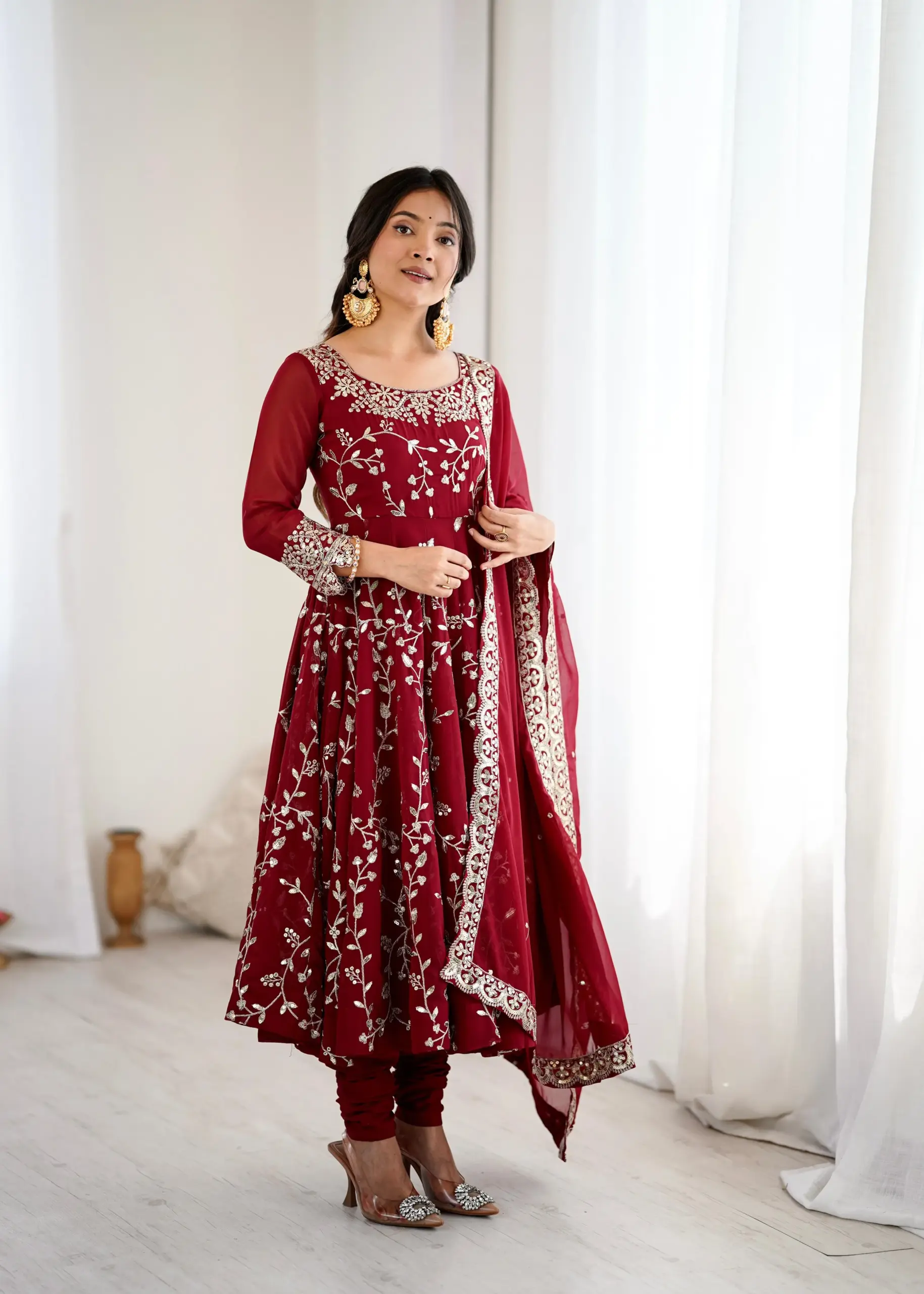 Karwa Chauth Wear Red Anarkali Suit with Churidar