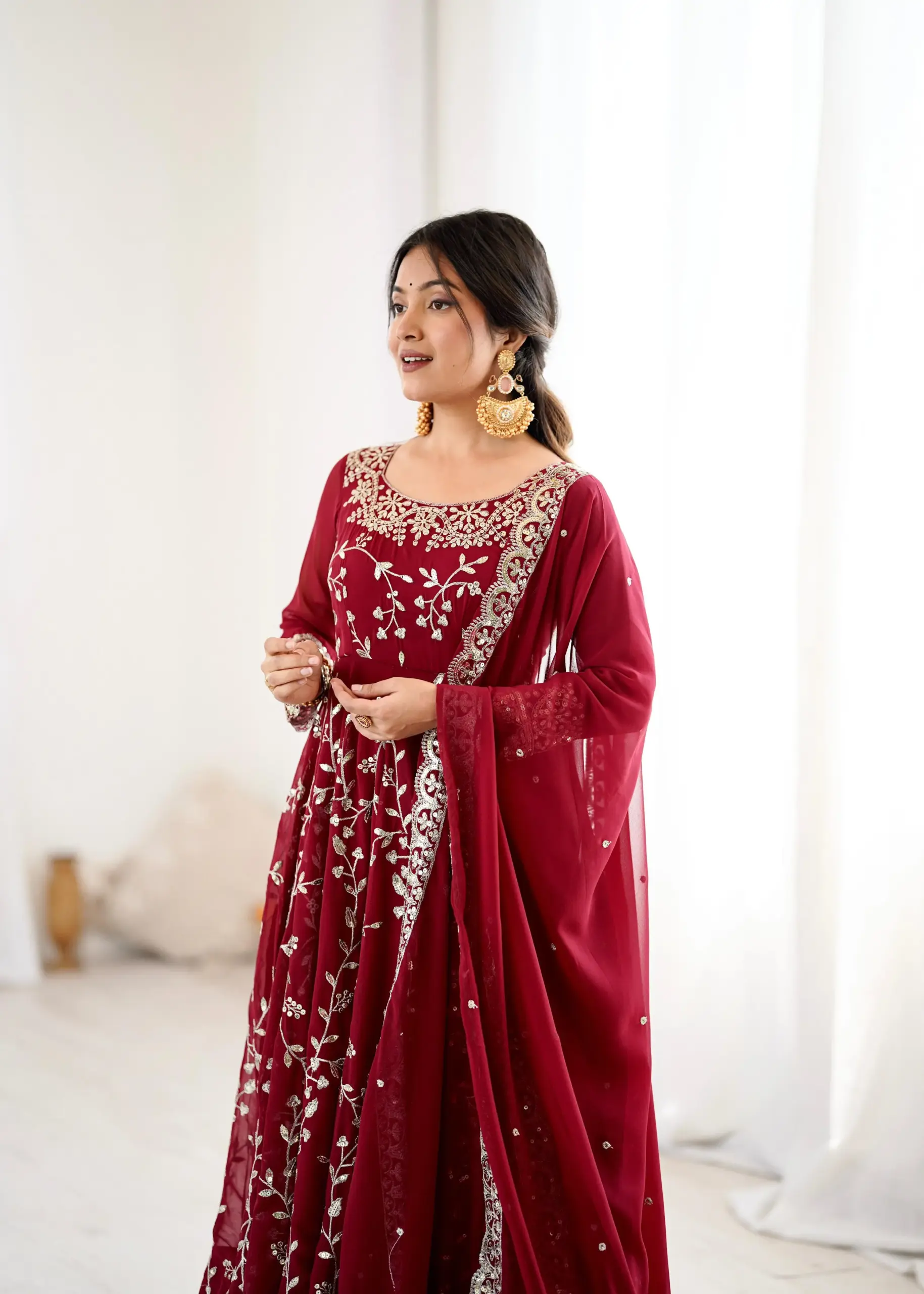 Karwa Chauth Wear Red Anarkali Suit with Churidar