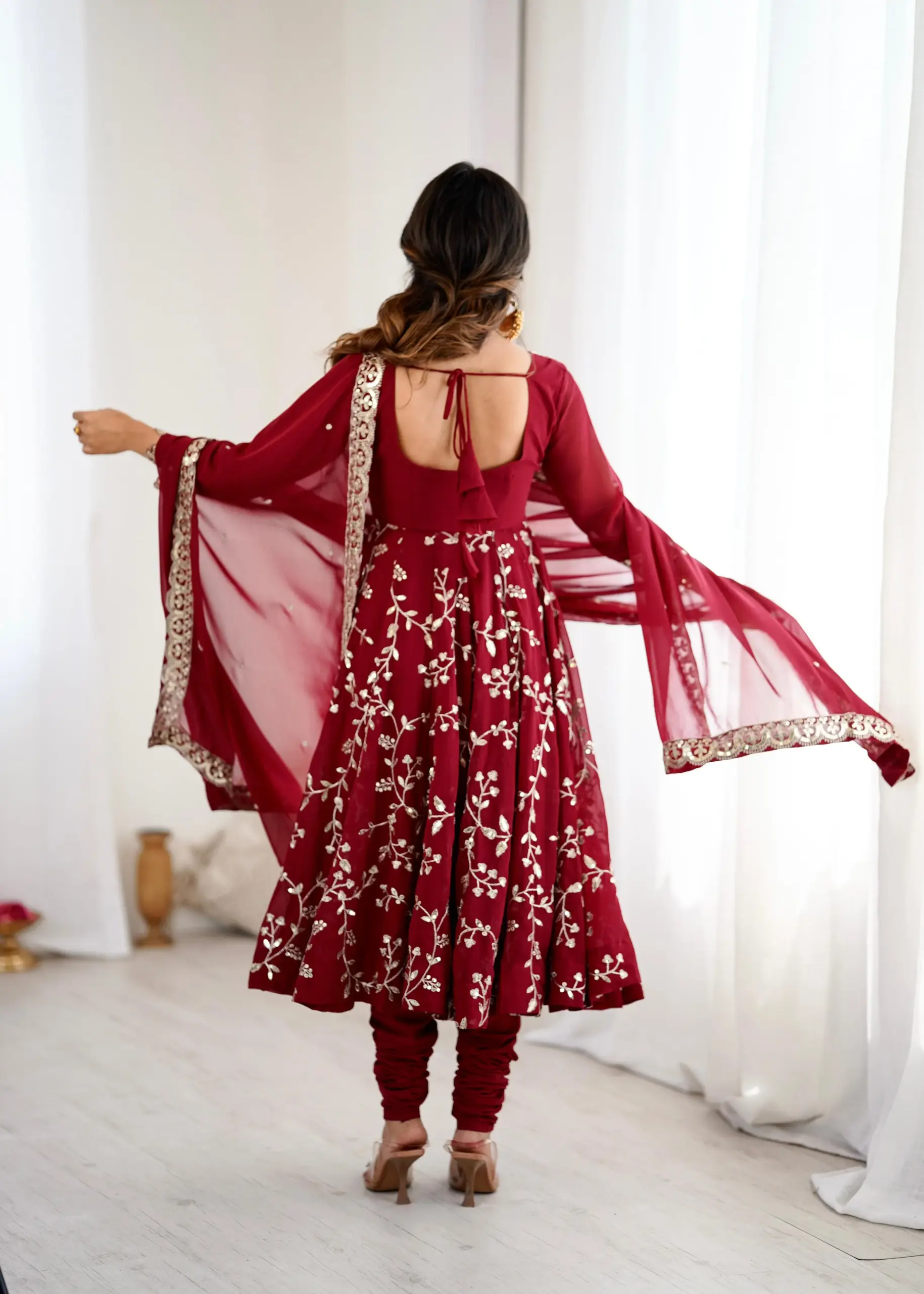 Karwa Chauth Wear Red Anarkali Suit with Churidar