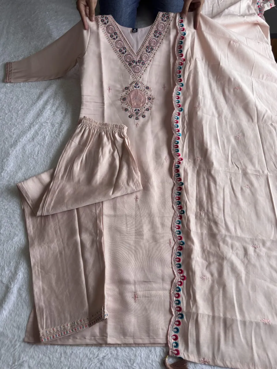 Light Peach Color 3 Piece Kurti Set