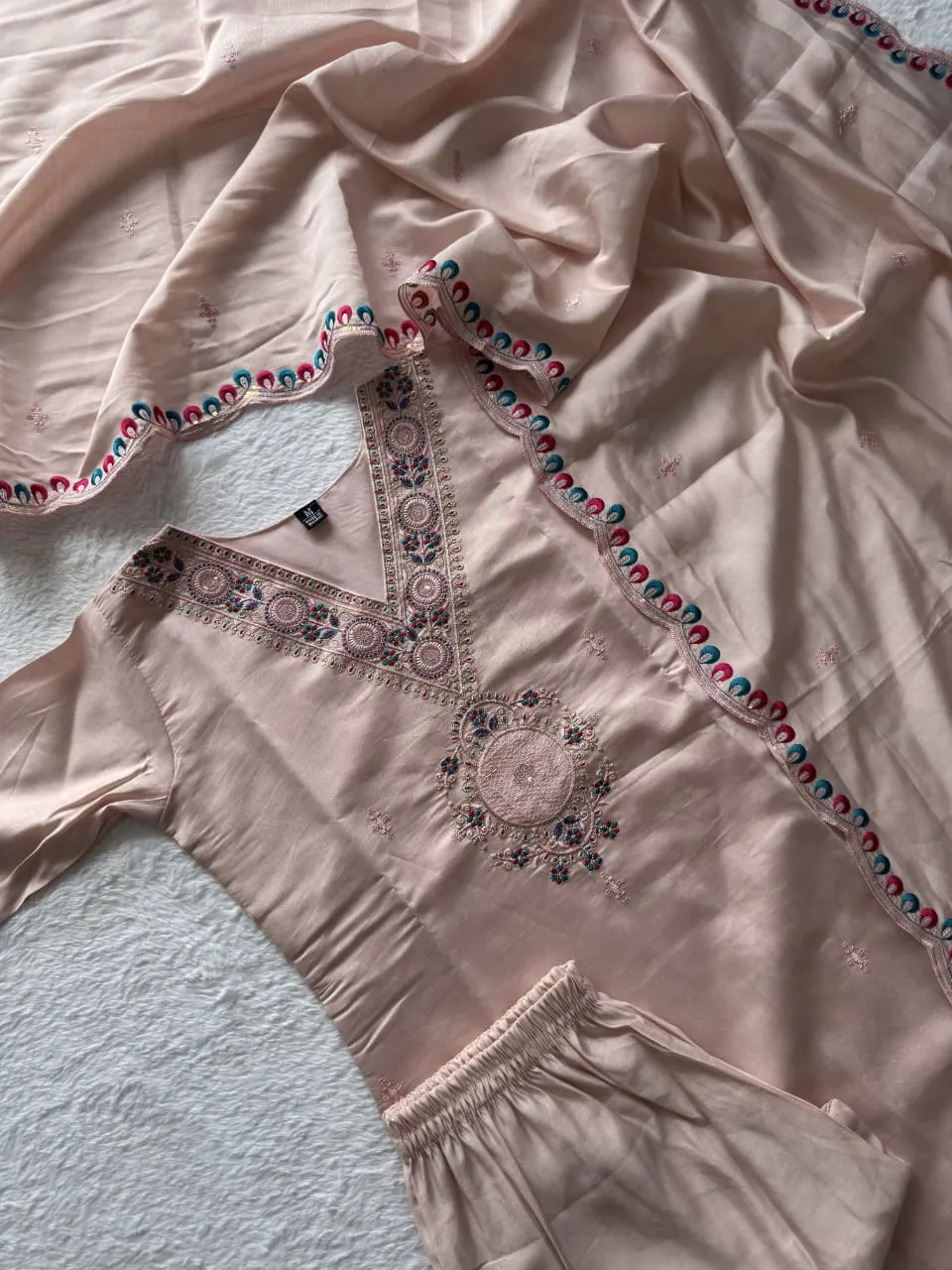 Light Peach Color 3 Piece Kurti Set