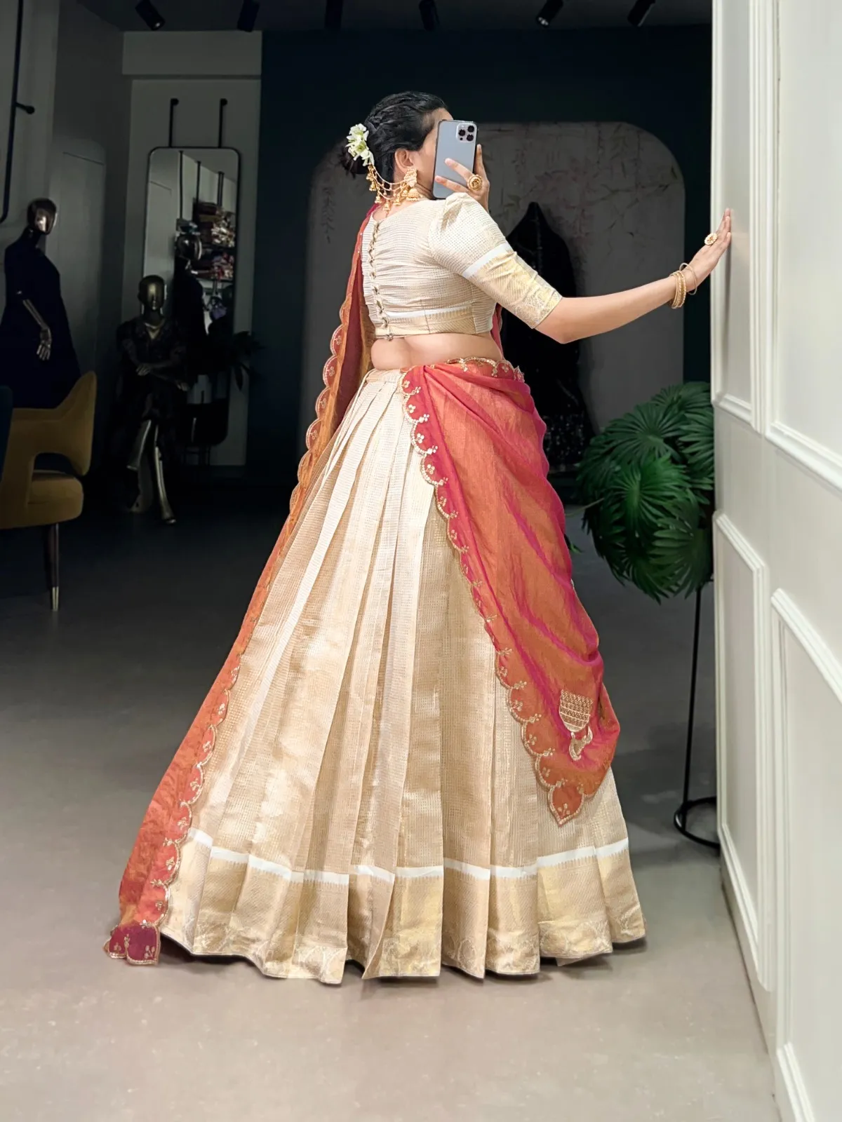 Off White Half Saree Lehenga Choli