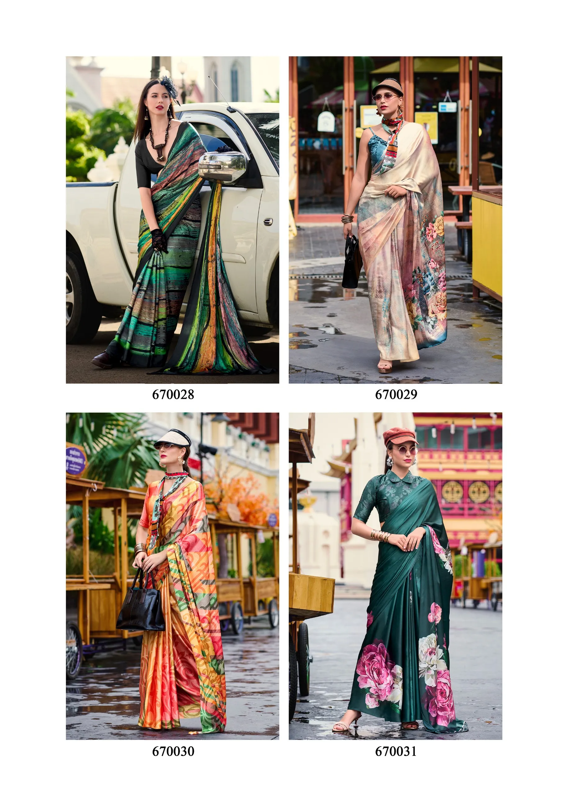 Partywear Digital Printed Satin Crepe Saree