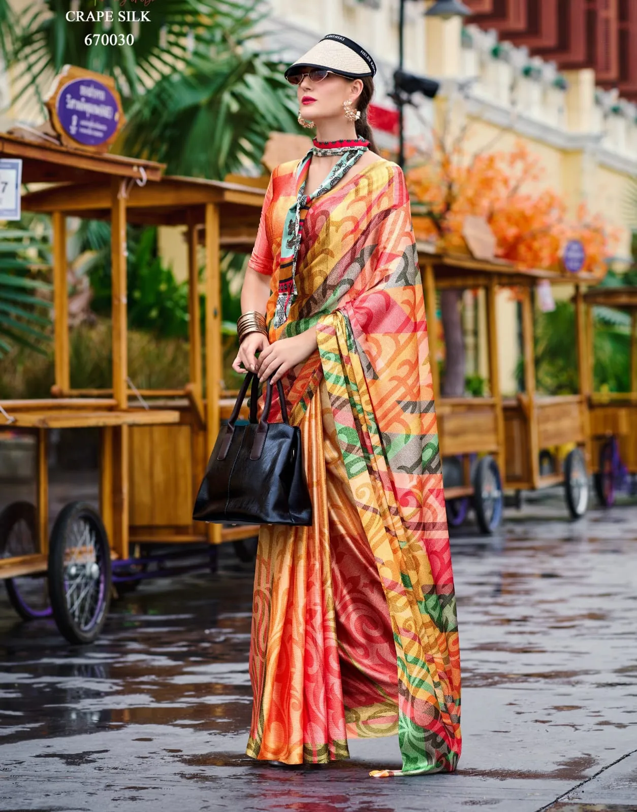 Partywear Digital Printed Satin Crepe Saree