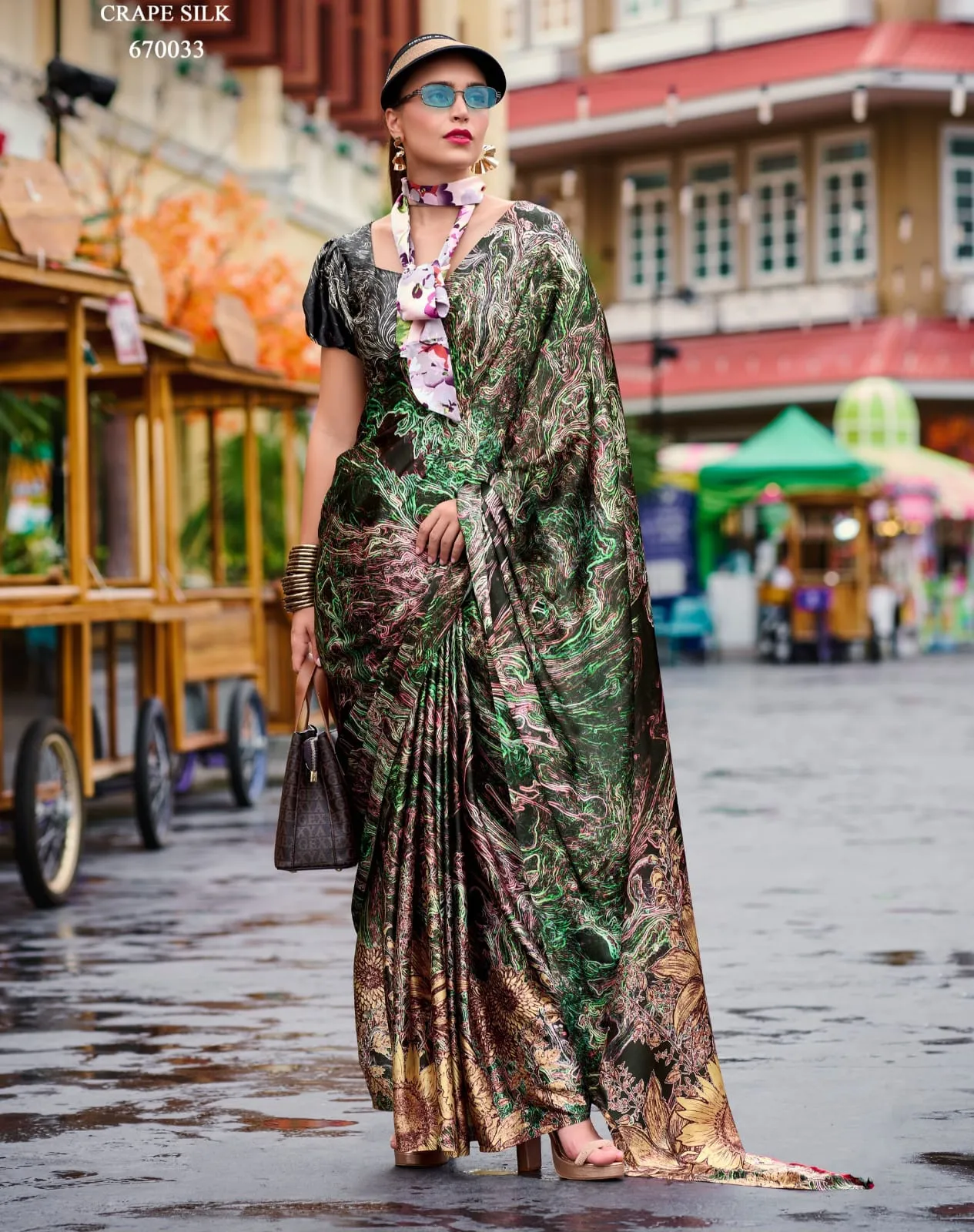 Partywear Digital Printed Satin Crepe Saree