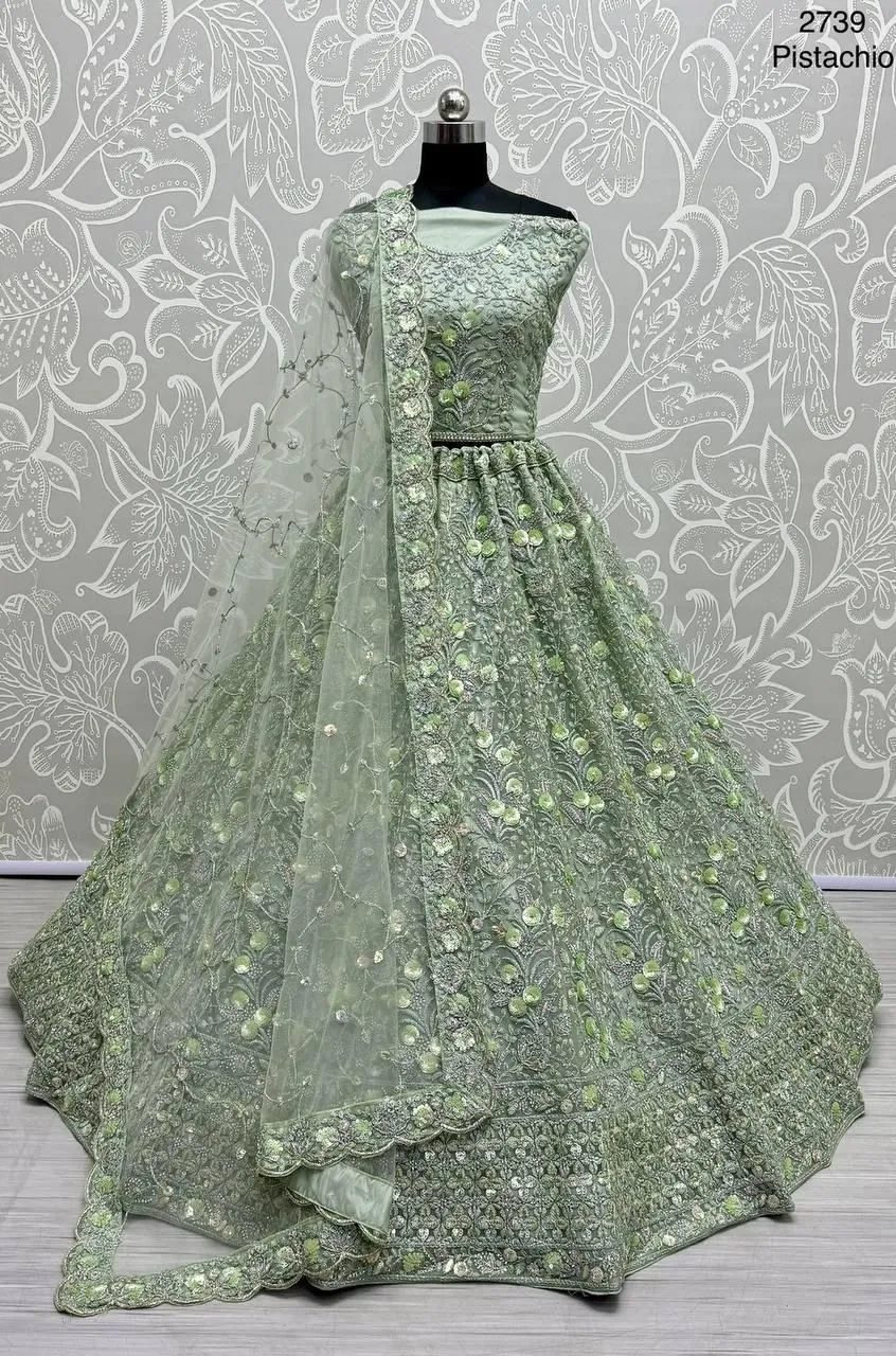 Pista Color Bridal Lehenga Choli