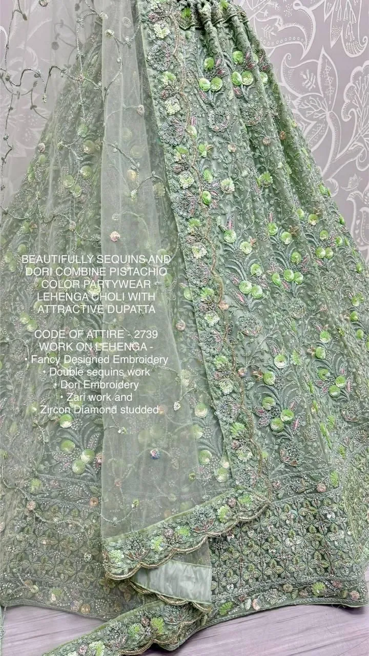 Pista Color Bridal Lehenga Choli