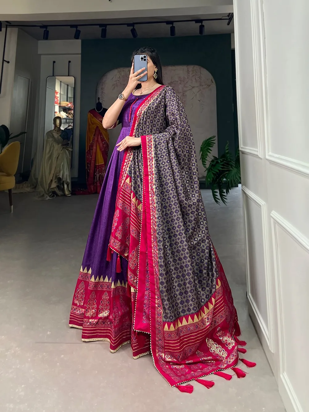 Pochampalli Dress Gown with Dupatta