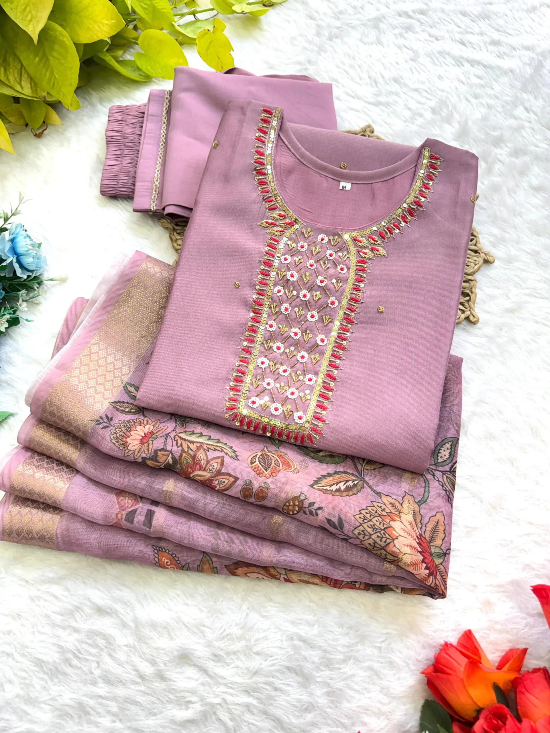 Pooja Special Handwork Kurti Set