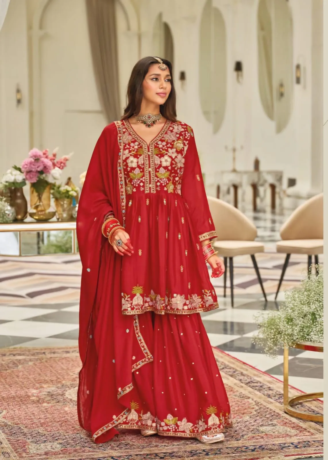 Premium Red Sharara Salwar Suit For Festive 2025