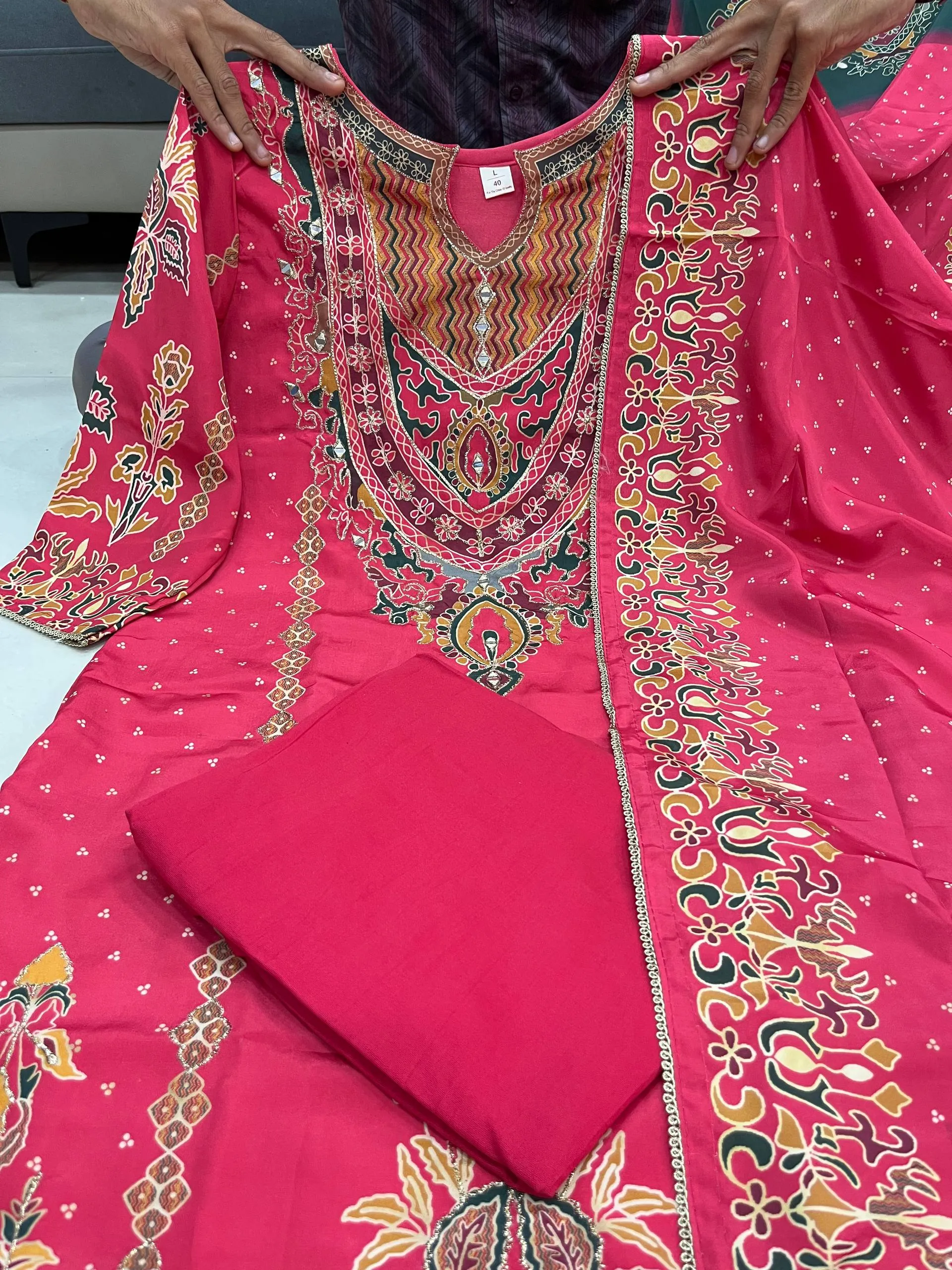 Premium Russian Silk Printed handwork Kurti Set
