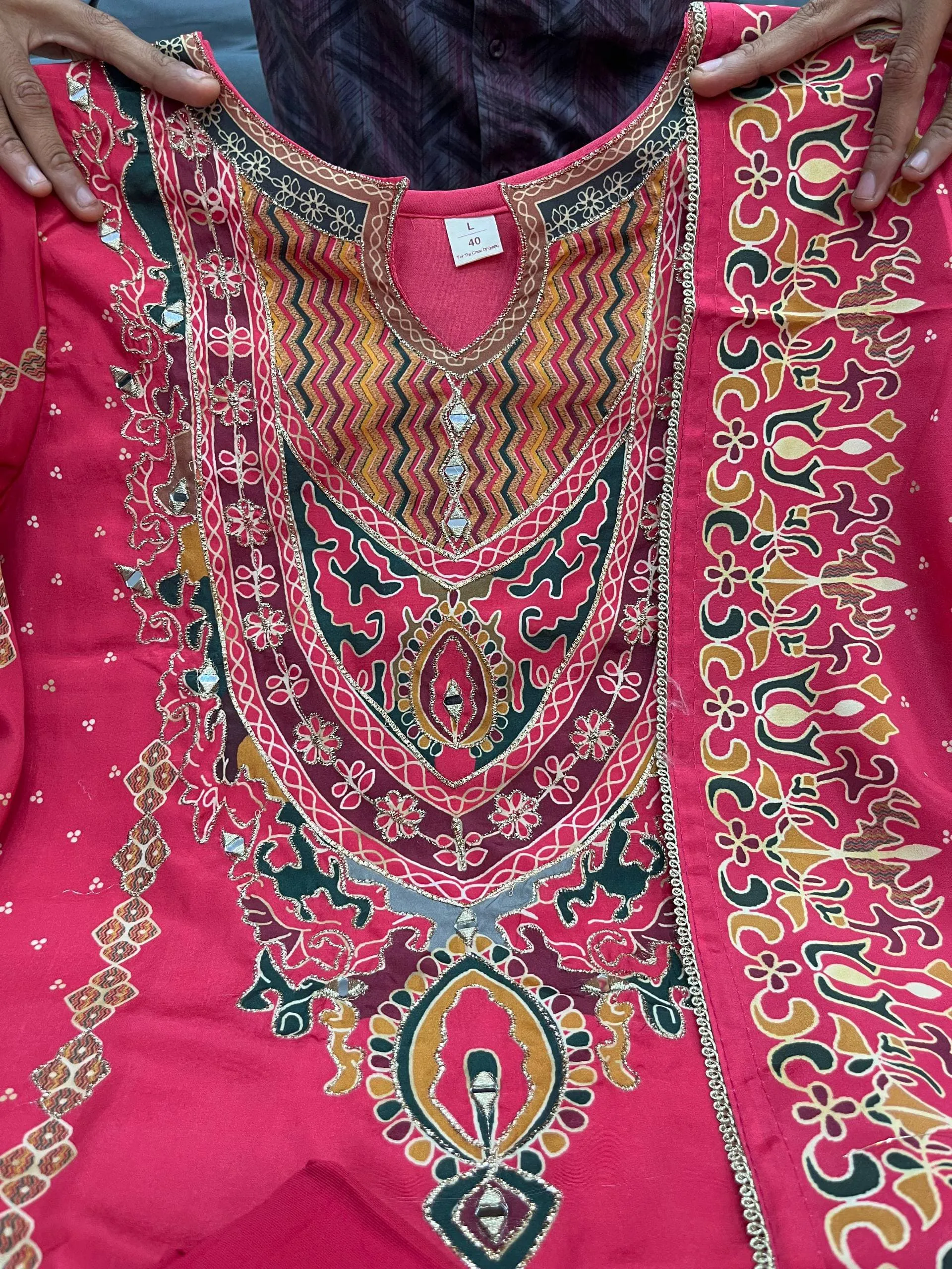 Premium Russian Silk Printed handwork Kurti Set