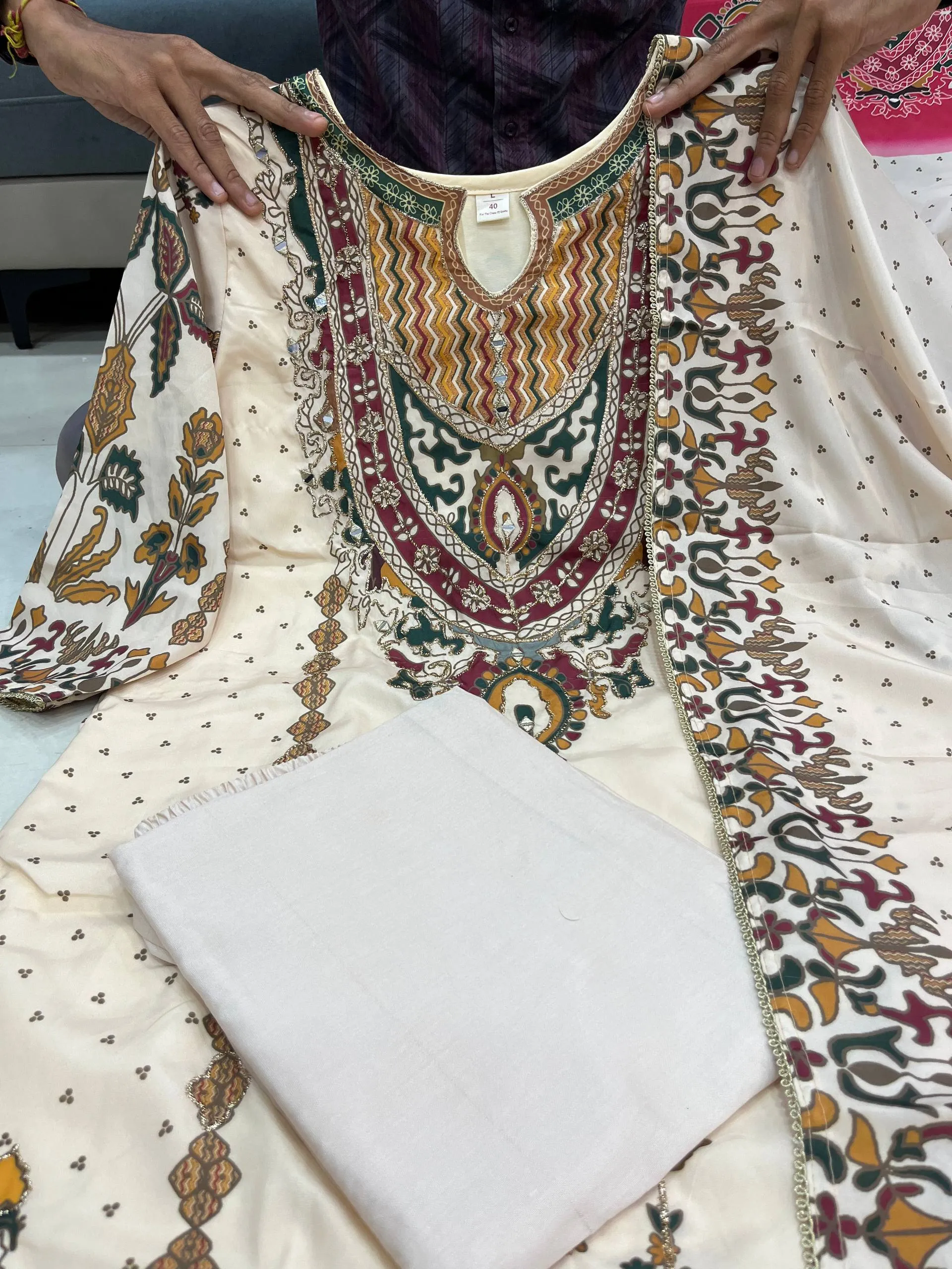 Premium Russian Silk Printed handwork Kurti Set