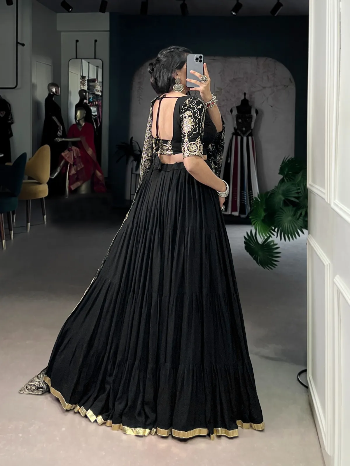 Pure Black Big Flair Lehenga Choli with Heavy Dupatta
