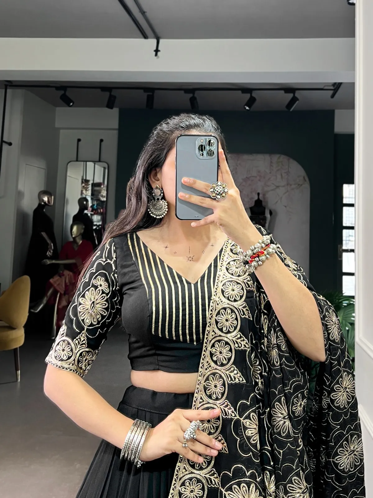 Pure Black Big Flair Lehenga Choli with Heavy Dupatta