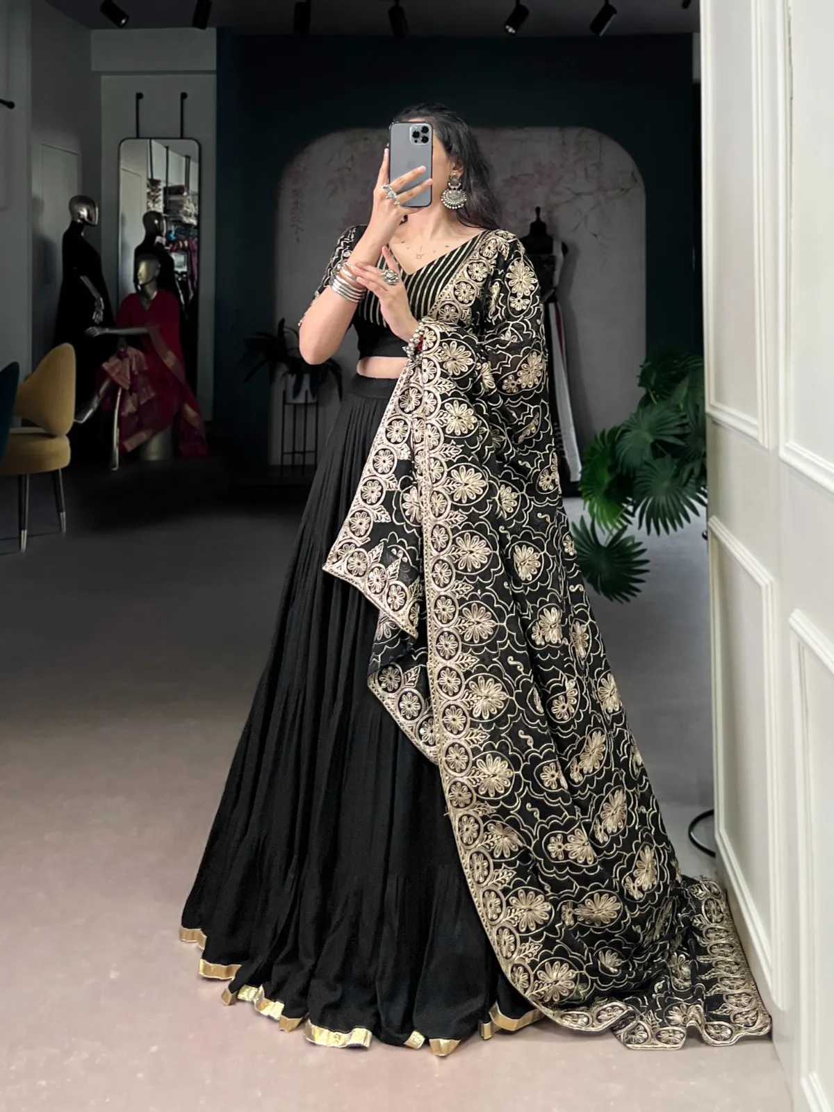 Pure Black Big Flair Lehenga Choli with Heavy Dupatta