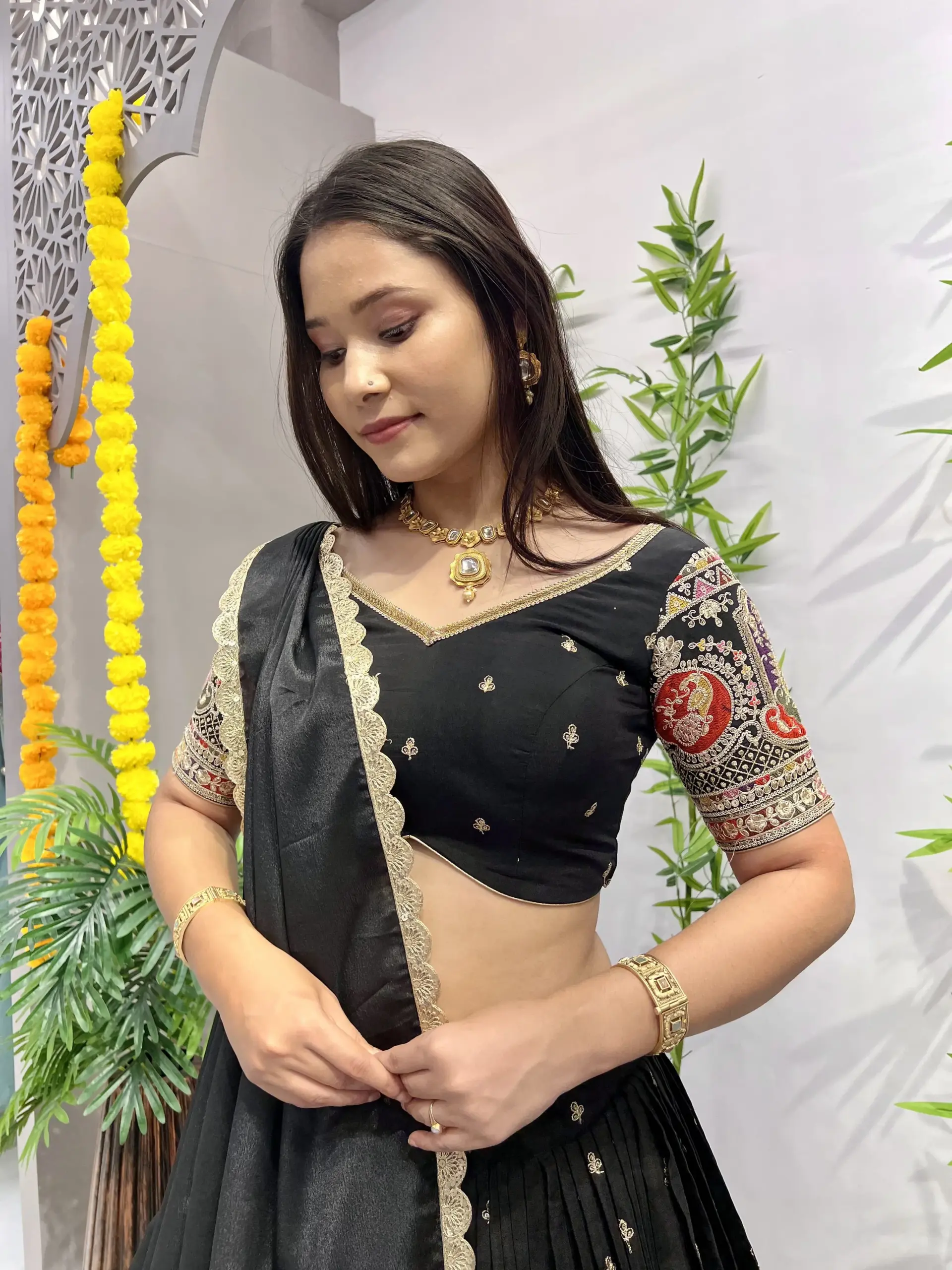 Pure Black Lehenga with Multi Color Embroidery