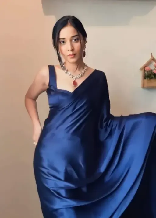 Ready to Wear Navy Blue Satin Saree
