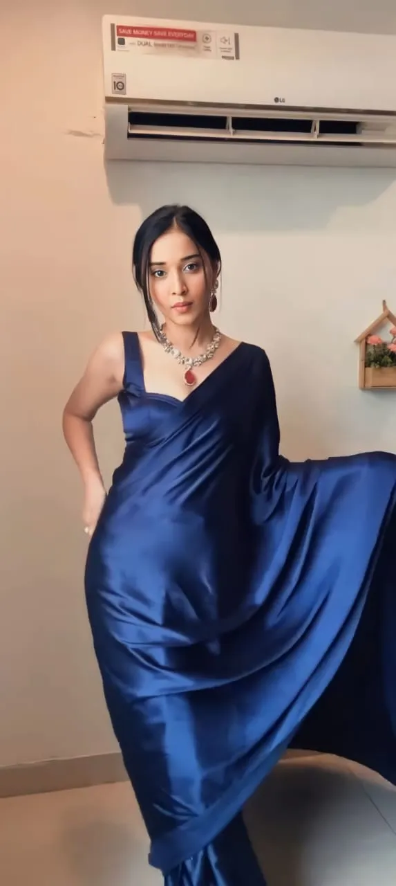 Ready to Wear Navy Blue Satin Saree