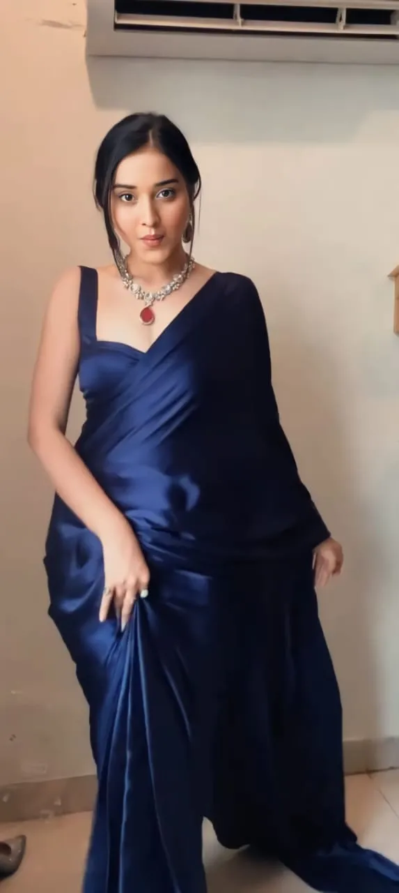 Ready to Wear Navy Blue Satin Saree