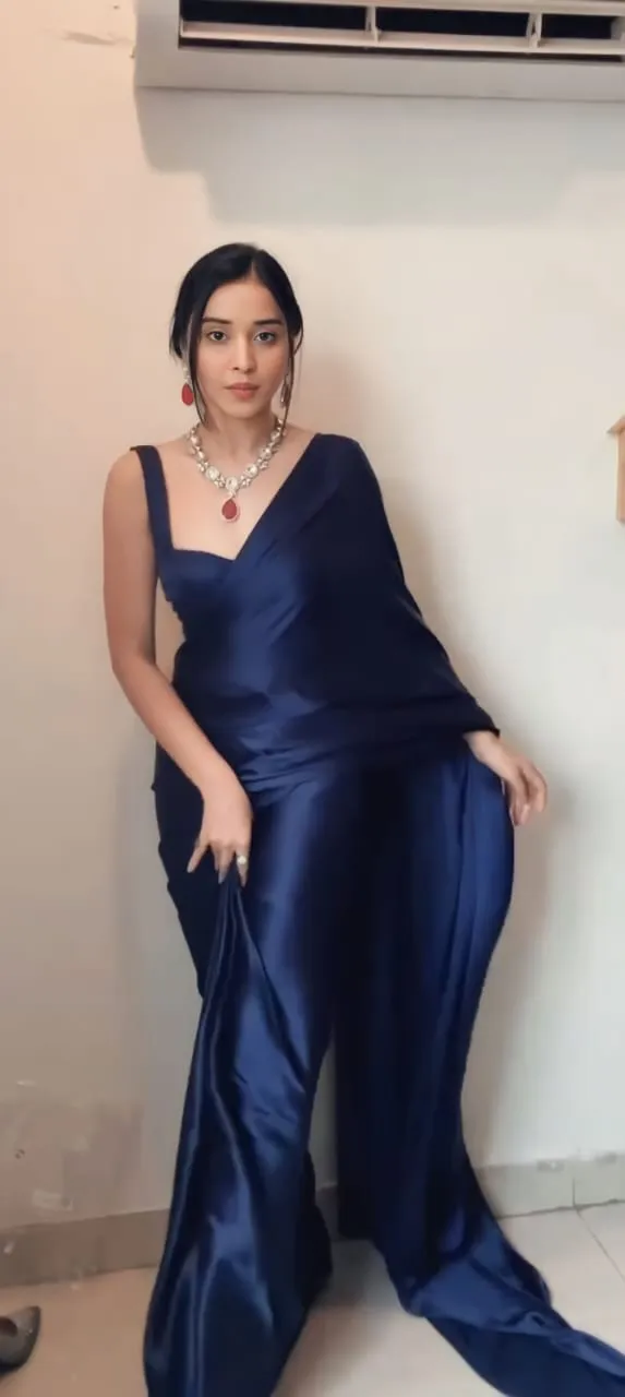 Ready to Wear Navy Blue Satin Saree