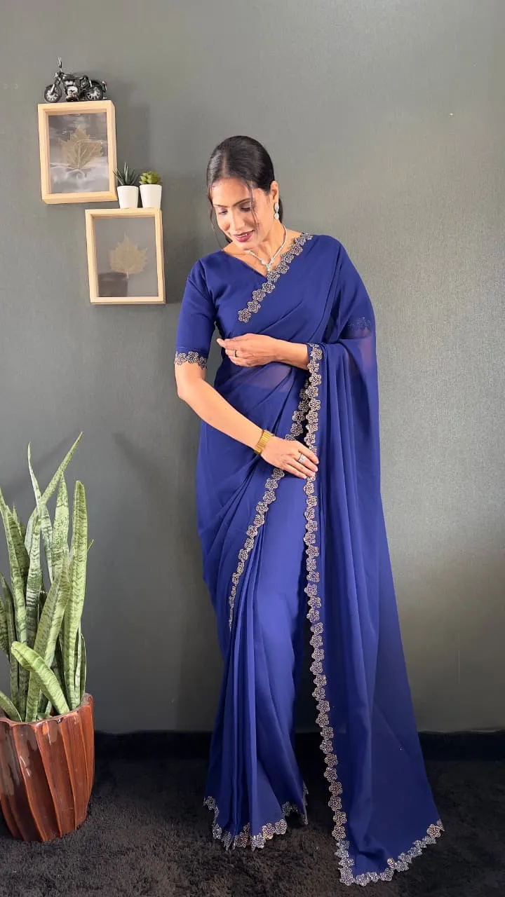 Readymade Diamond work Saree For Diwali