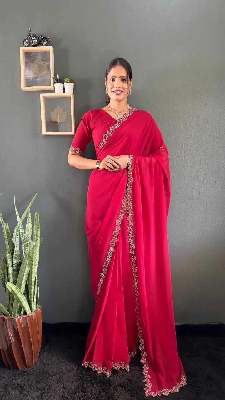 Readymade Diamond work Saree For Diwali