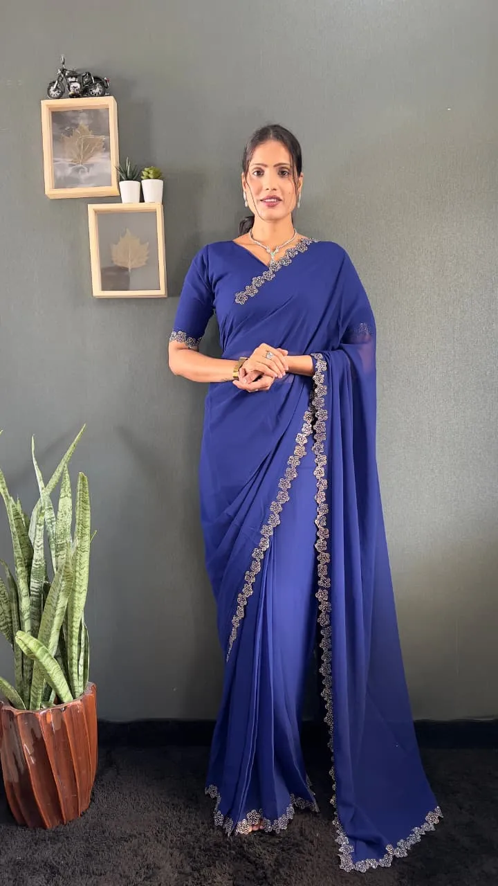 Readymade Diamond work Saree For Diwali