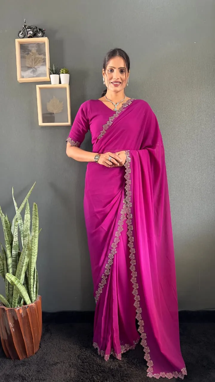 Readymade Diamond work Saree For Diwali