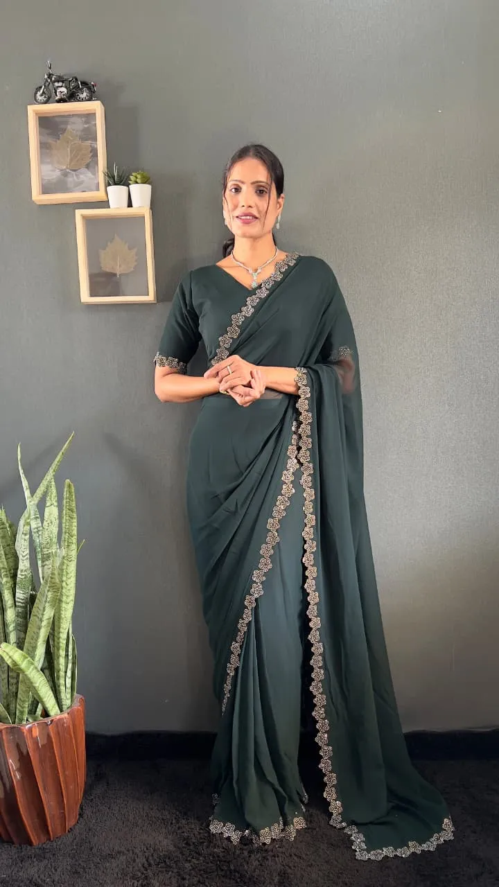 Readymade Diamond work Saree For Diwali