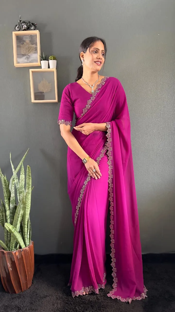 Readymade Diamond work Saree For Diwali