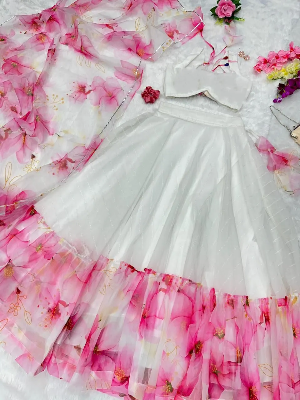 Readymade Floral Lehenga with Fancy Blouse