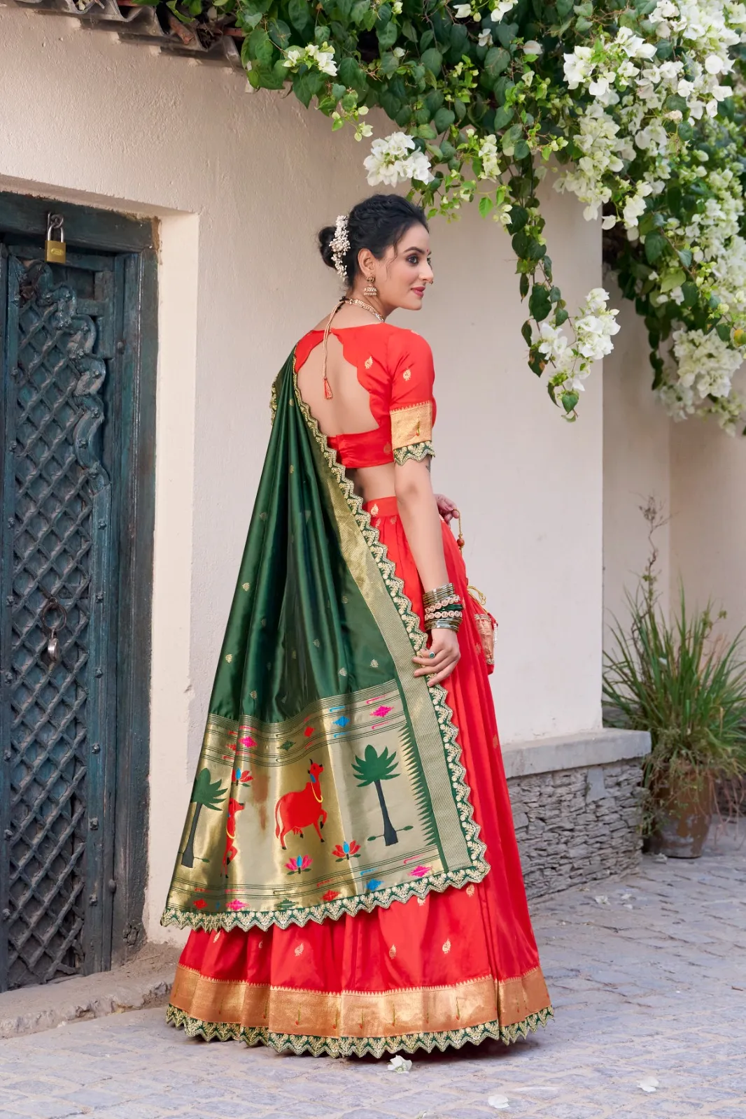 Red Paithani Silk Lehenga Choli for Marathi Bride