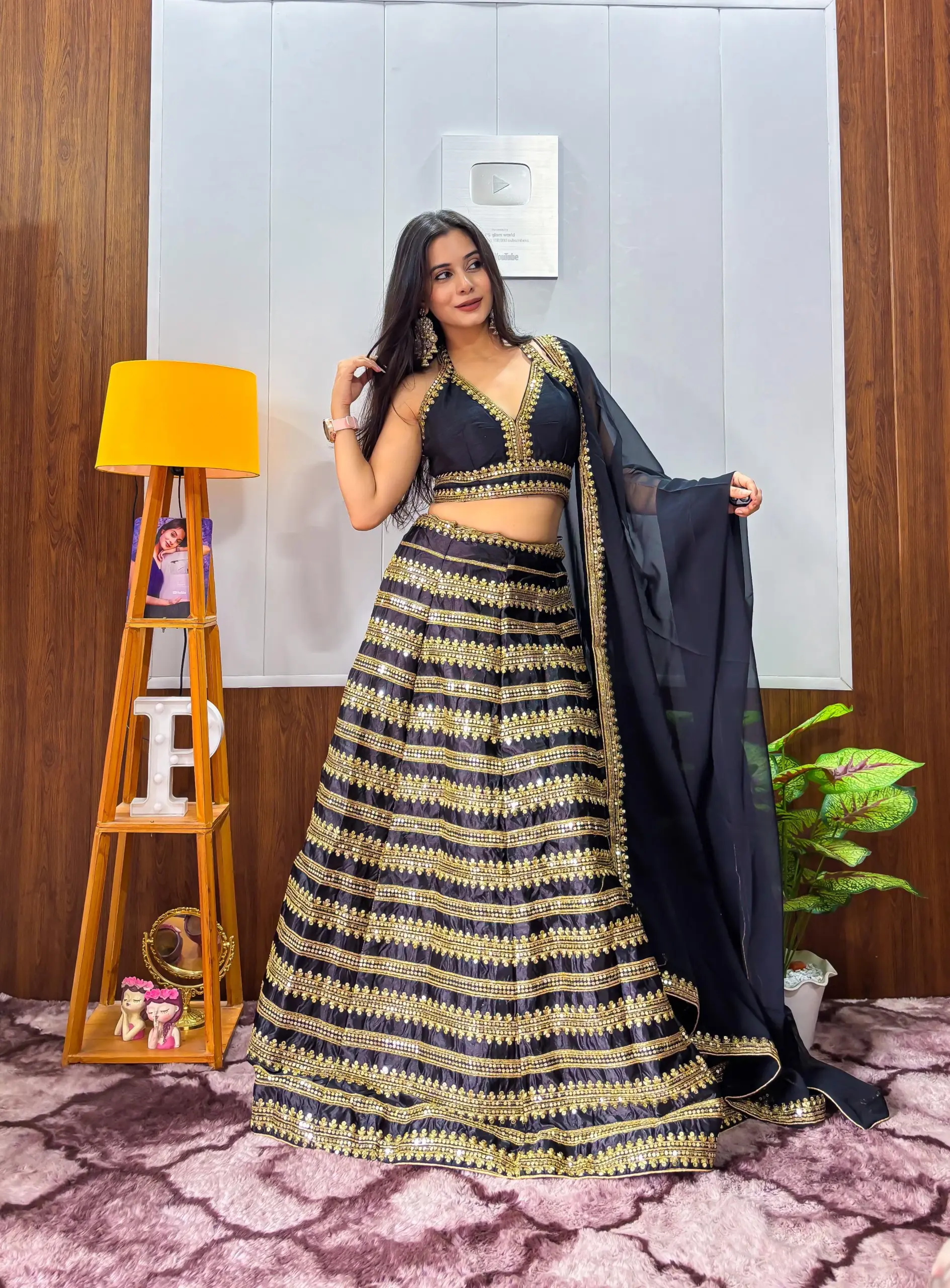 Sangeet Wear Black Lehenga Choli with Golden Embroidery