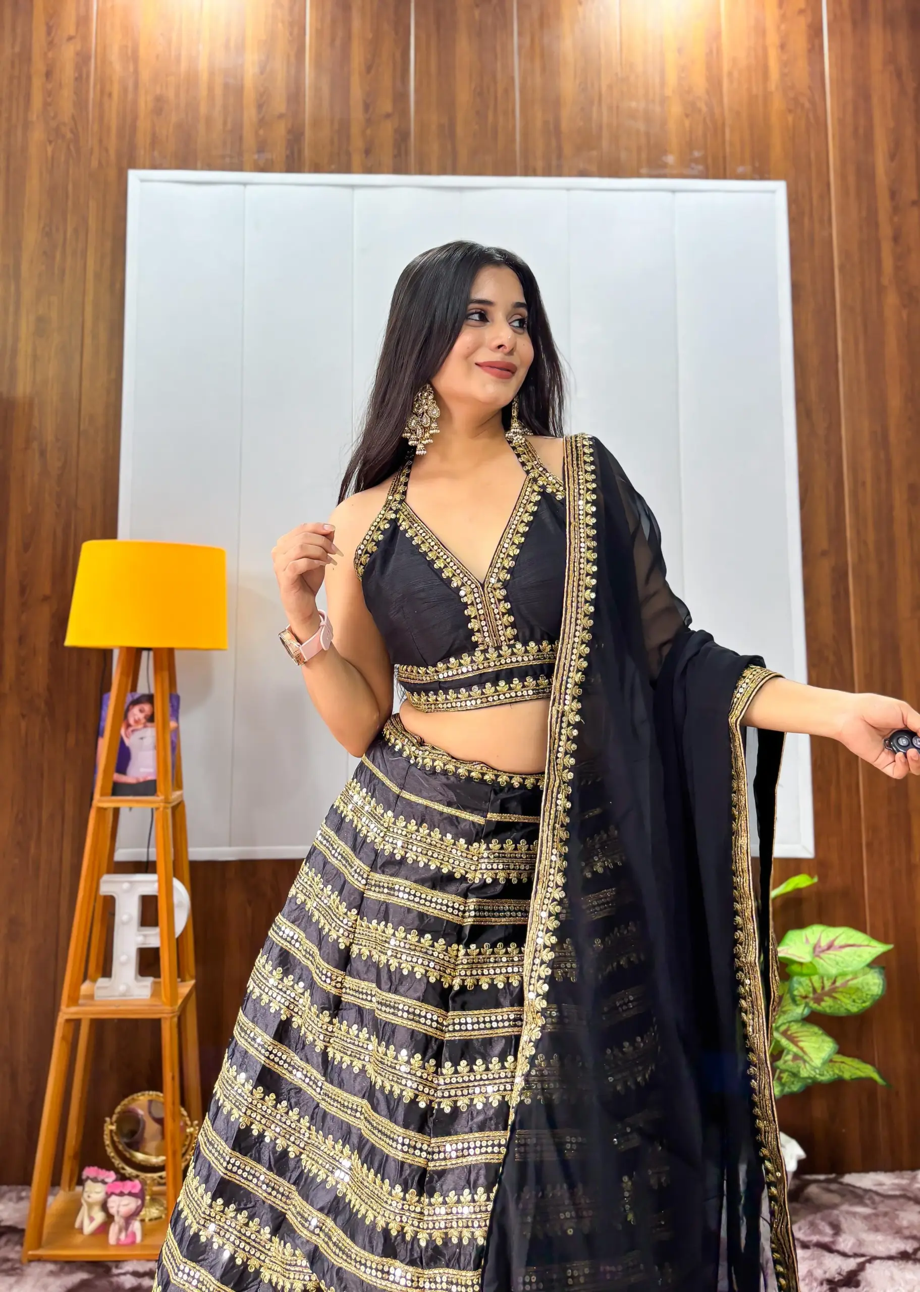Sangeet Wear Black Lehenga Choli with Golden Embroidery