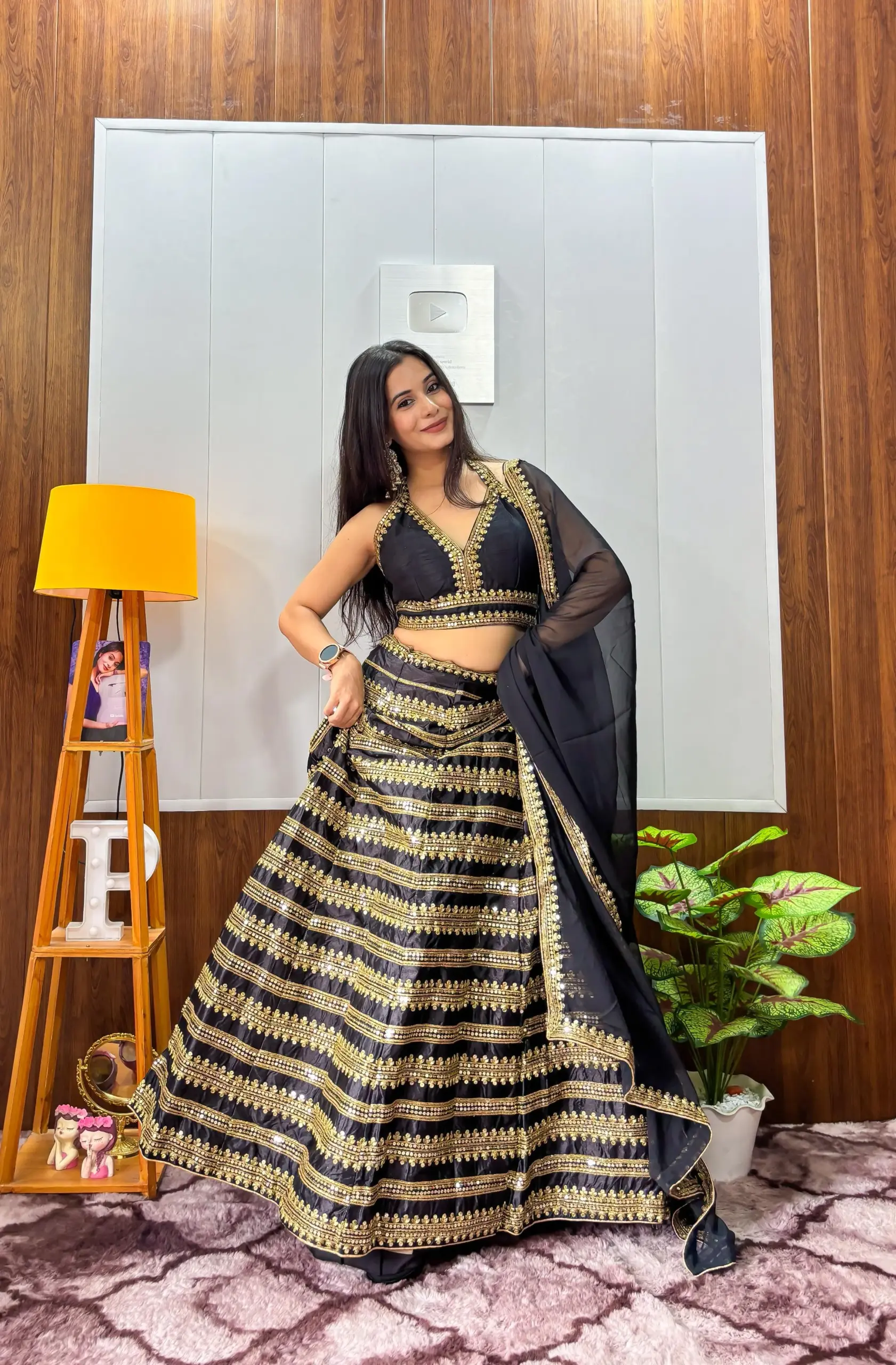 Sangeet Wear Black Lehenga Choli with Golden Embroidery