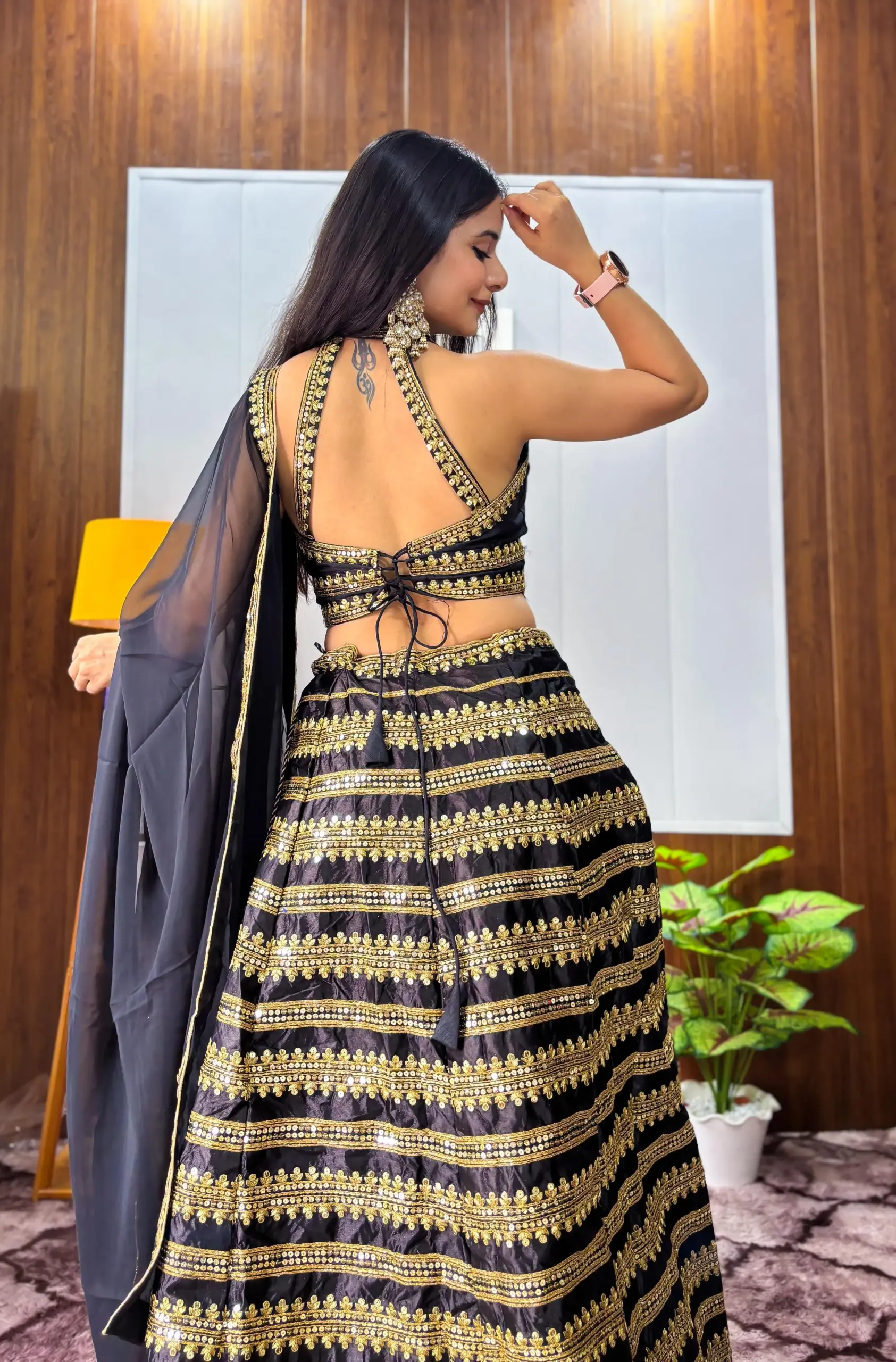 Sangeet Wear Black Lehenga Choli with Golden Embroidery