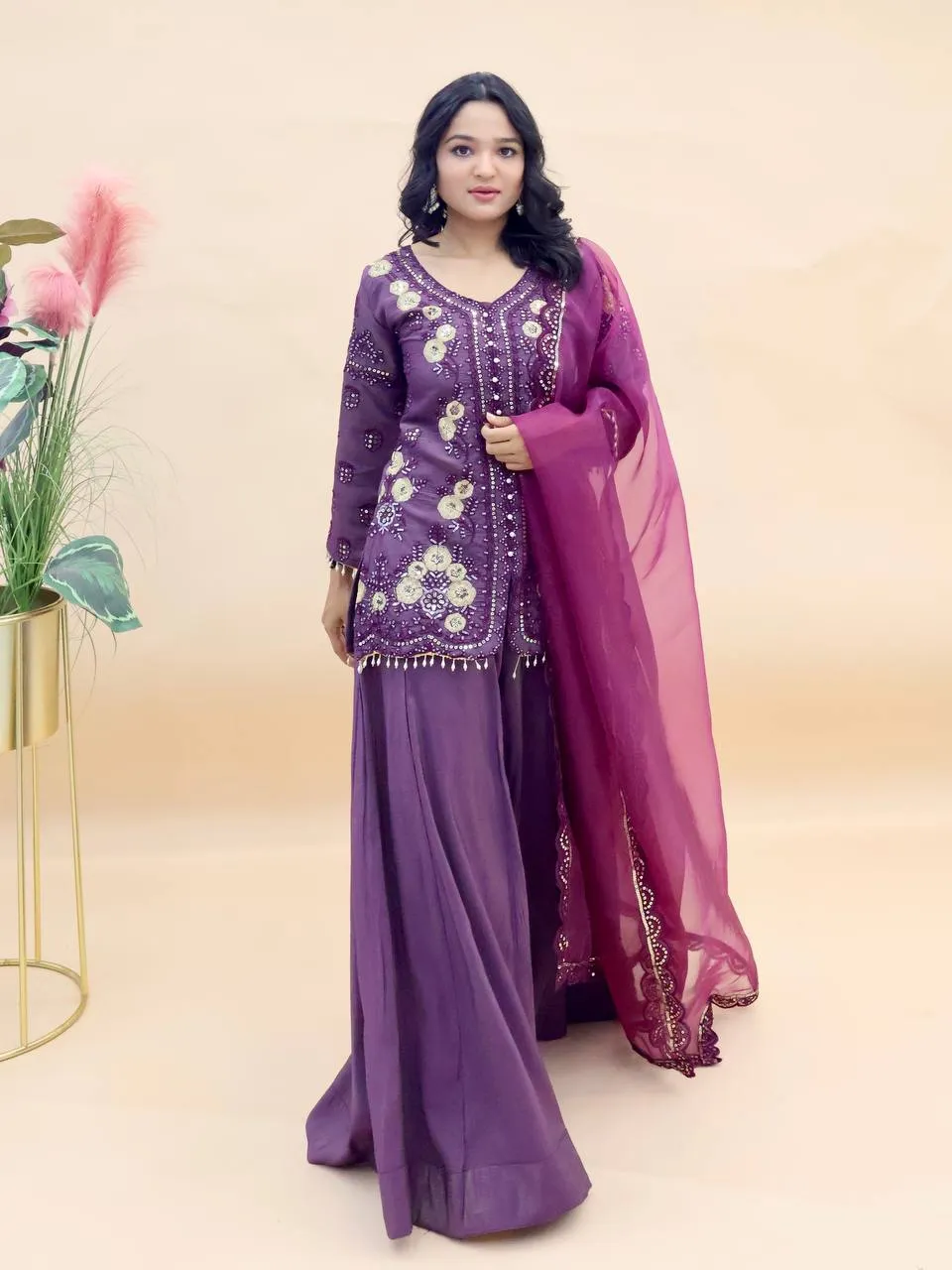 Short Shirt with Plazzo Suit Set