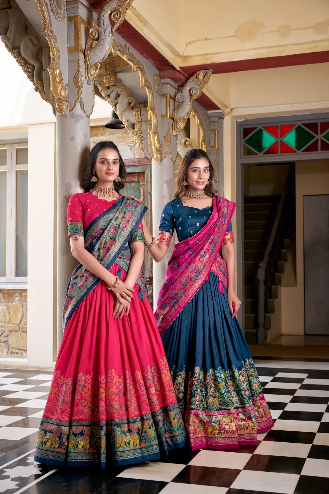 Tassar Silk Half Saree Printed Lehenga