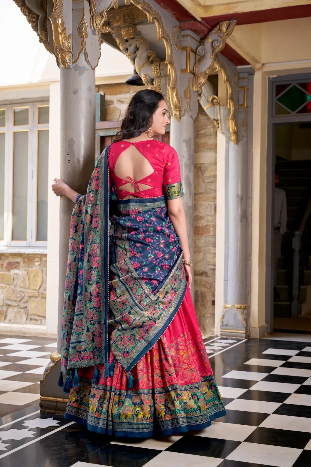 Tassar Silk Half Saree Printed Lehenga