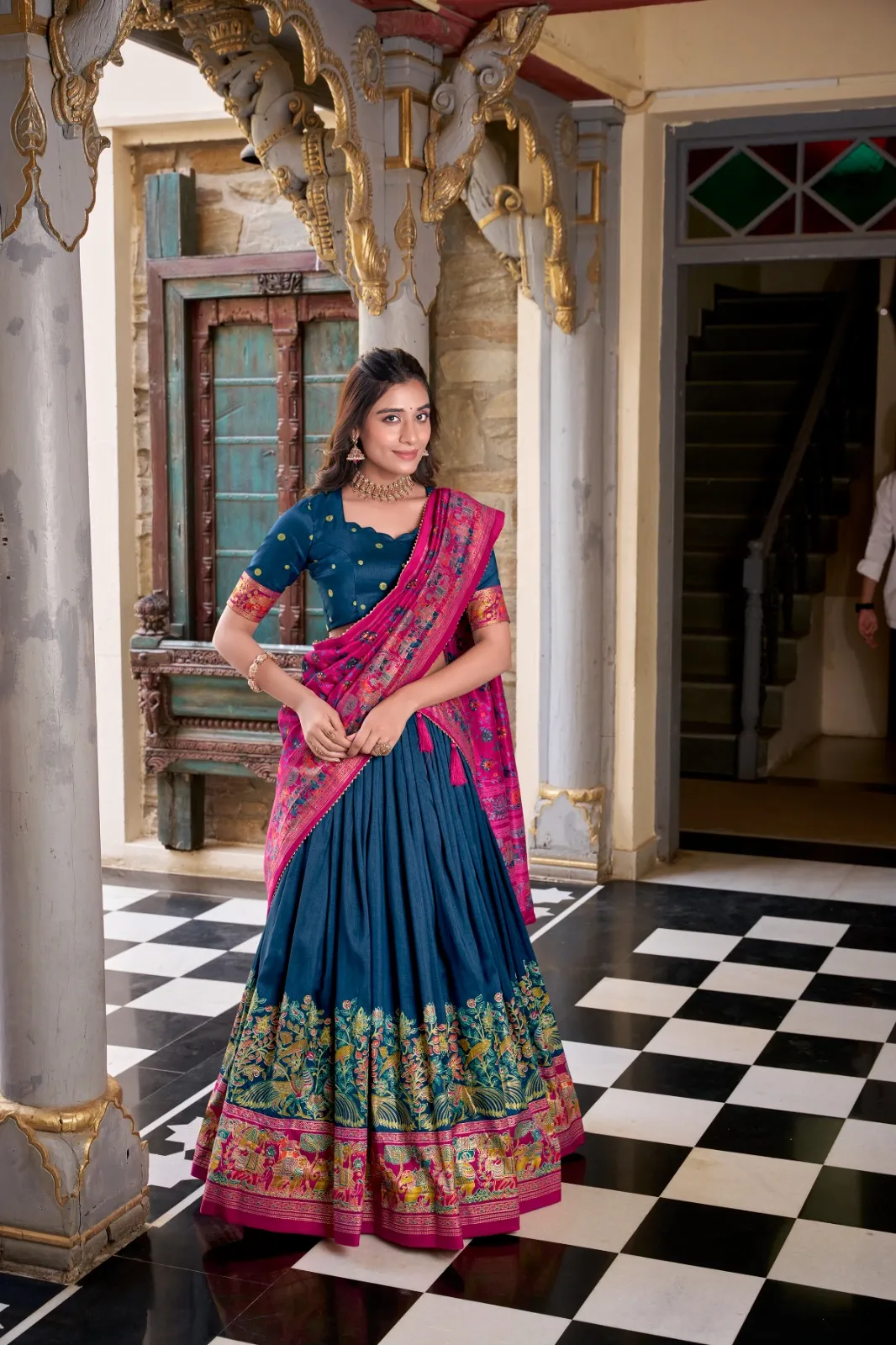 Tassar Silk Half Saree Printed Lehenga