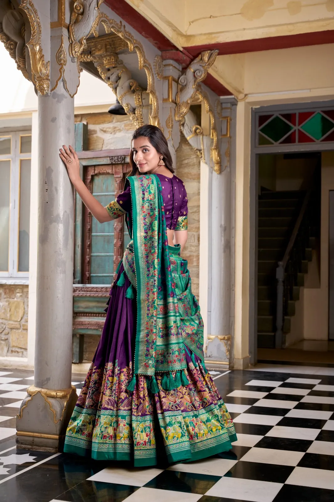 Tassar Silk Half Saree Printed Lehenga