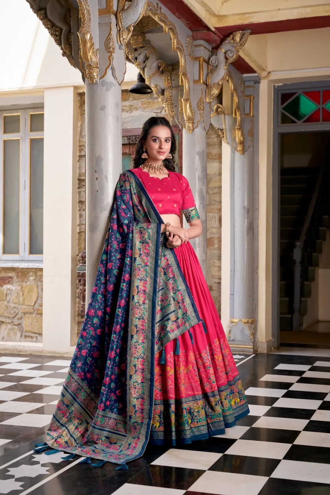 Tassar Silk Half Saree Printed Lehenga
